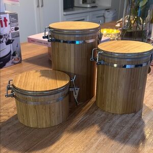 3 Pc- Bamboo Canister Set with Silver Accents